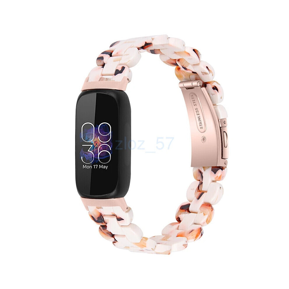(Nougat) For Fitbit Inspire 3 Fashion Luxury Resin Strap Stainless Steel Watch Band New Light 6963793676309