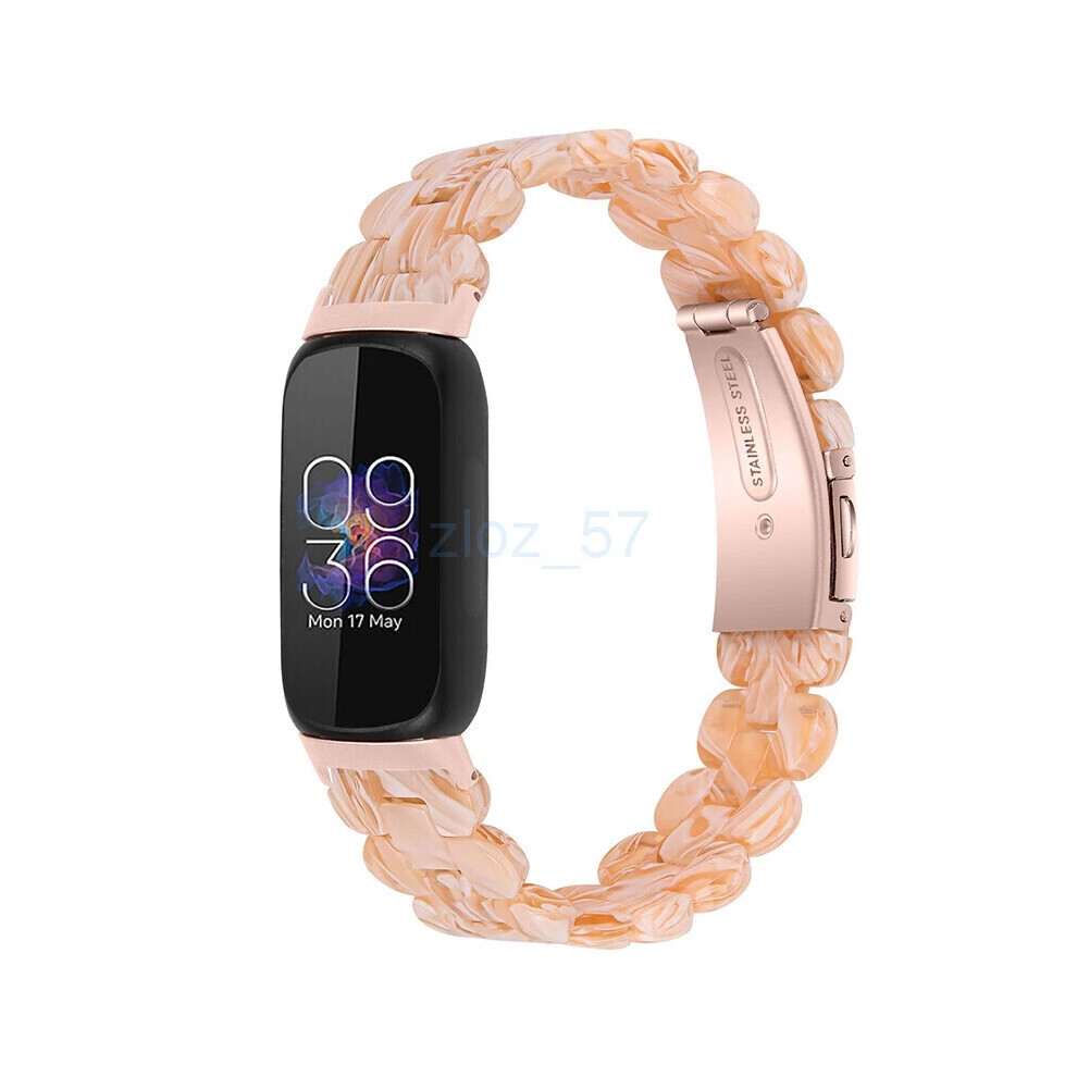 (Silk ) For Fitbit Inspire 3 Fashion Luxury Resin Strap Stainless Steel Watch Band New White 6963793676378