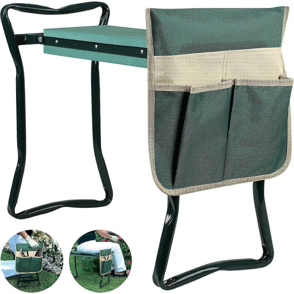 (As show, One size) Foldable Garden Kneeler and Seat, Gardening Bench for Kneeling and Sitting, Garden Helper Seat with Tool Pocket, Eva Soft Foam Pad