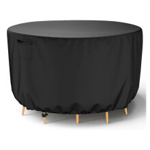 (As show, One size) Round Outdoor Table Cover, 600D Heavy-Duty Waterproof Patio Furniture Covers, Tear-Resistant Round Patio Table And Chairs Cover,Outdoor Furniture Cove