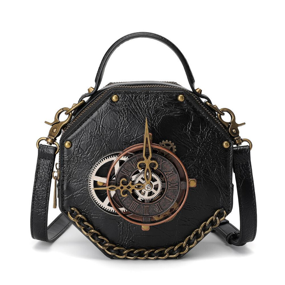 Industrial Punk Shoulder Bag - Vintage Metal Accent Crossbody Purse For Women Black