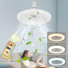 (As show, One size) Ceiling Fan with Light for Bedroom - E27 3 Colors Enclosed Ceiling Fans with Remote Intelligent Control,Eye-Protecting Dimmable