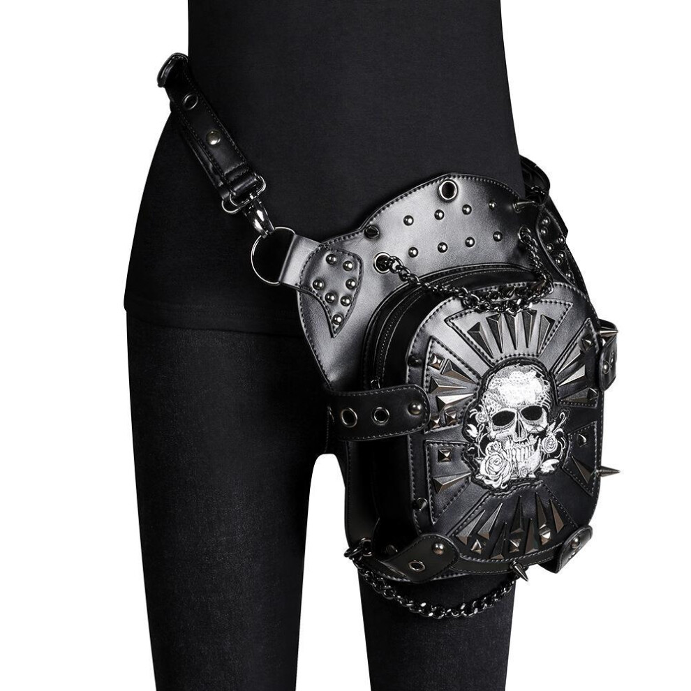 Punk Skull Waist Bag - PU Leather Crossbody Sling Pack for Motorcycle
