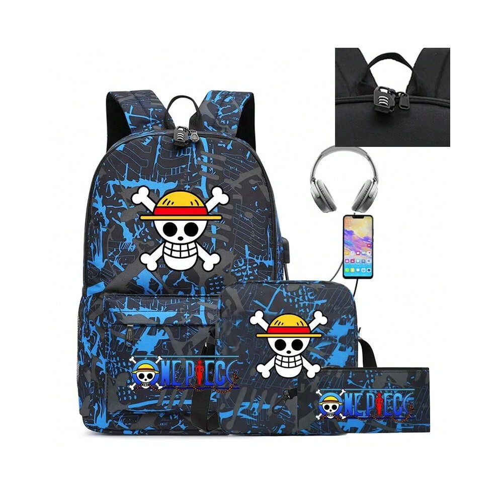 Gaatpot (Upgraded -01) 3Pc-Set One Piece Luffy Schoolbag Recharged Backpack Student One Piece Backpack Boys Girls Anime Cartoon School Bag Mochila