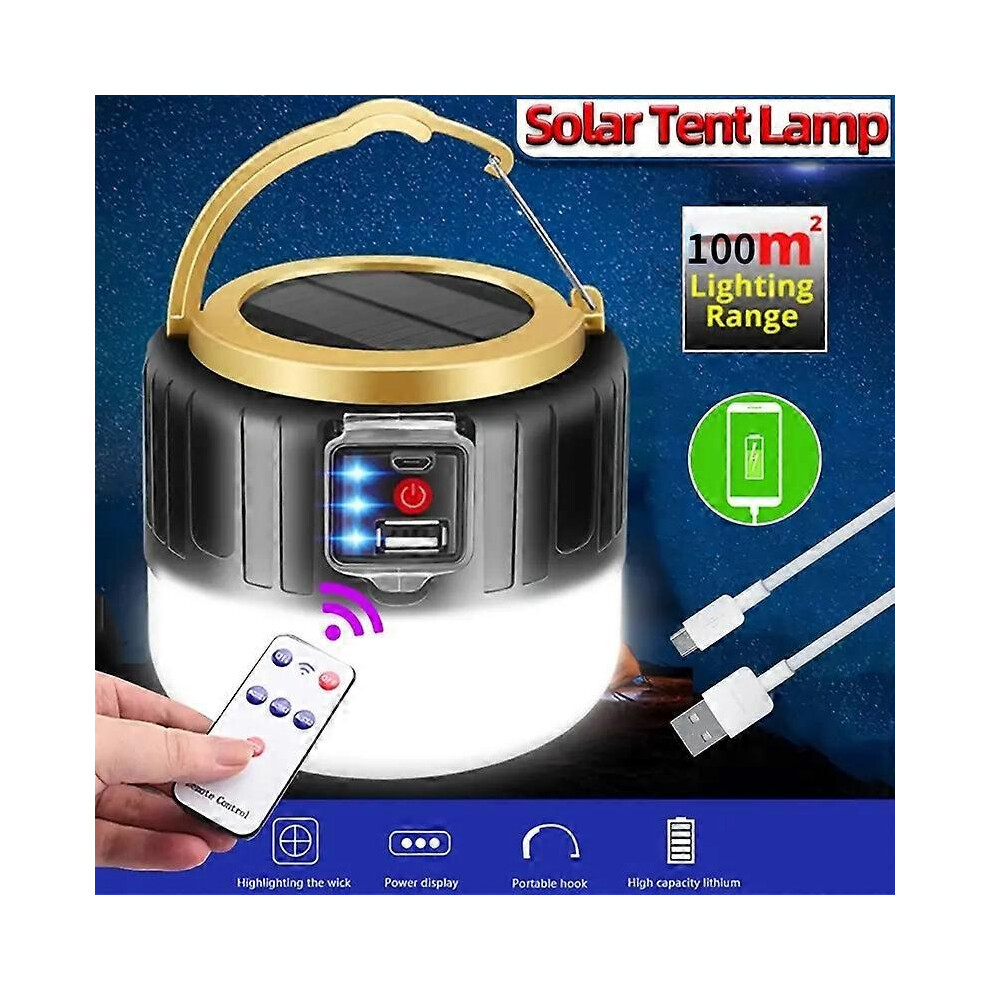 (As show, One size) 1000W Solar Powered LED Camping Light Tent Light USB Rechargeable Bulb Portable Lantern Camping BBQ  Emergency Light