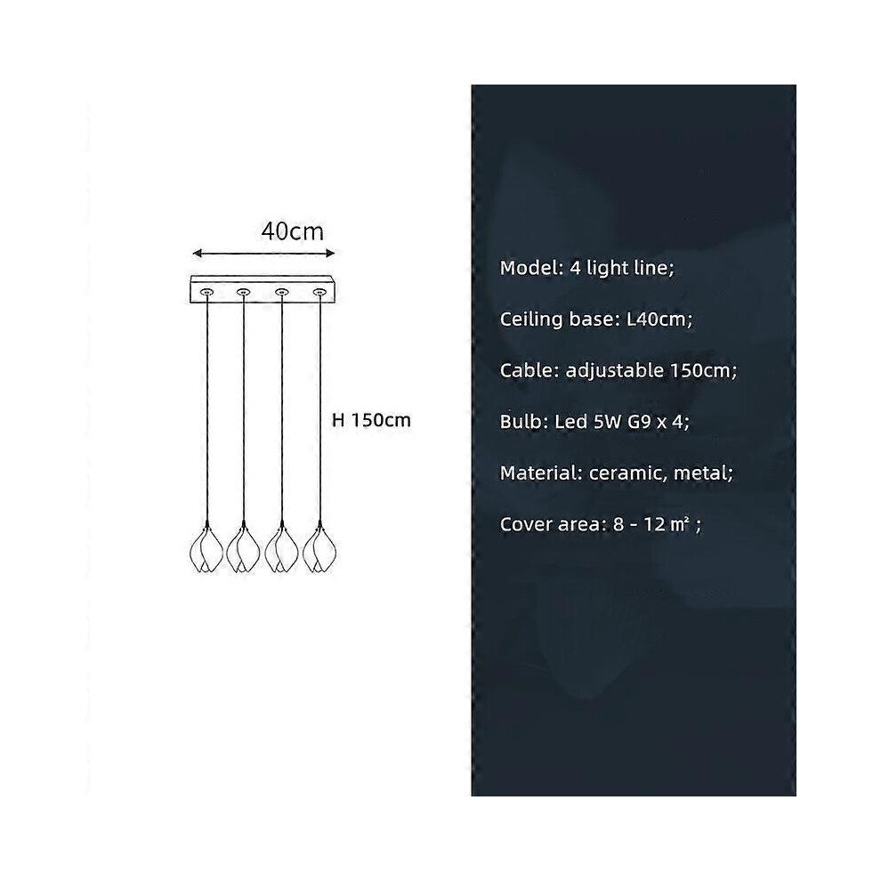 (As show, One size) Modern Ceramic Petal LED Pendant Light Villa Hall Stairs Living Room Decor Flower Hanging Chandelier  White Luxury Lamp Fixtures