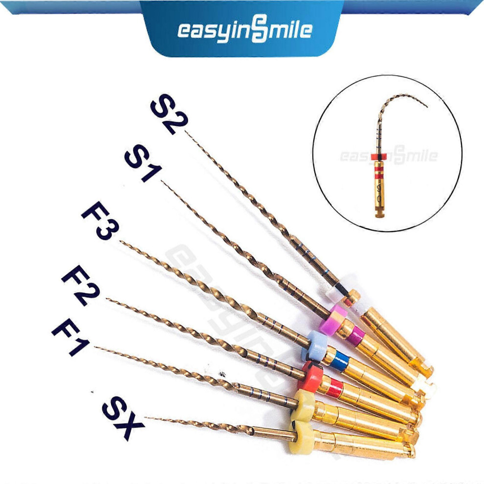 (25Mm Sx, One Size) 6Pcs/Pack Easyinsmile Dental Endo Files X- Taper Endodontic Rotary File Niti Pro Large File Flexible Sx S1 S2 F1 F2 F3 Gold