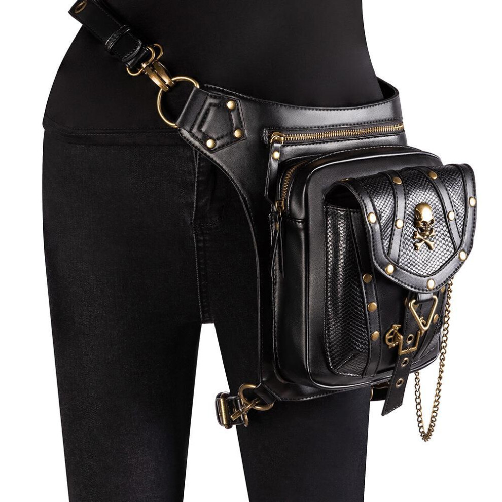 (HG131) Steampunk Chain Crossbody Bag - Vintage Motorcycle Inspired Waist Purse for Women