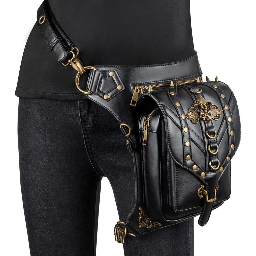 (HG138) Steampunk Chain Crossbody Bag - Vintage Motorcycle Inspired Waist Purse for Women