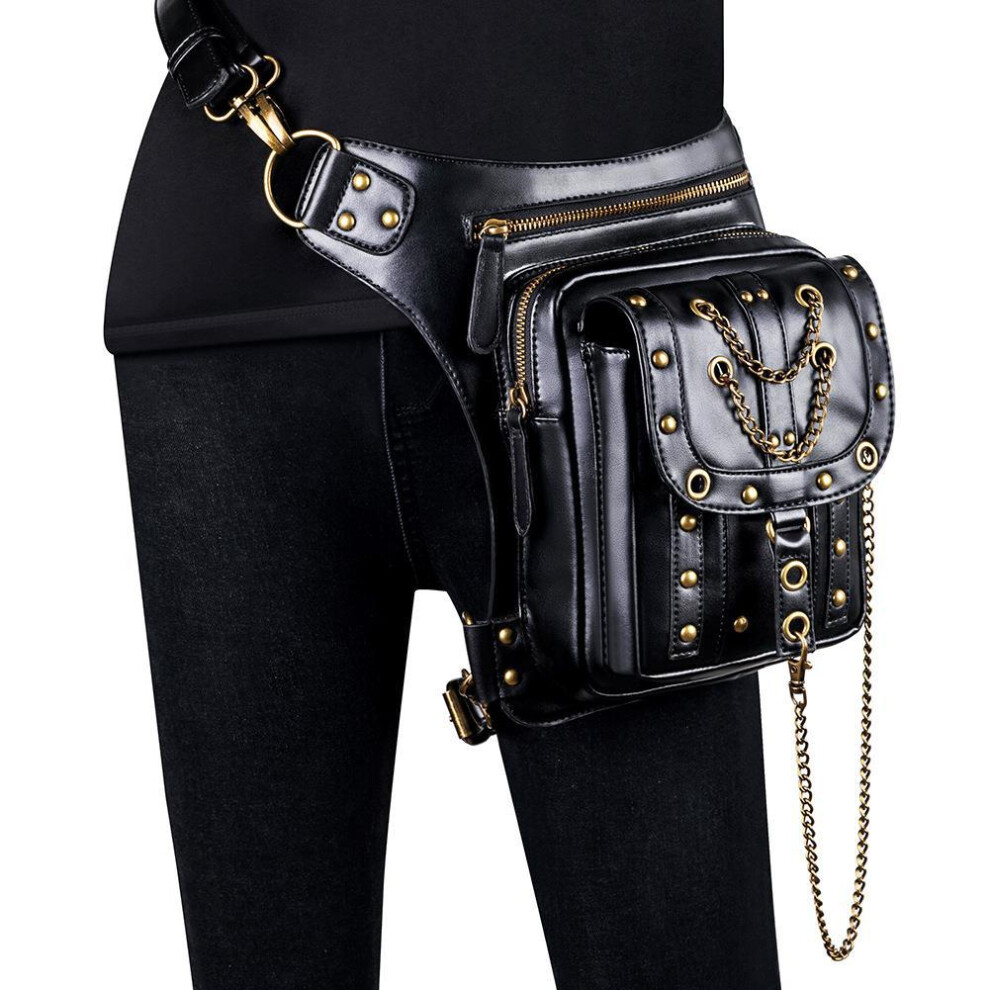 (HG136) Steampunk Chain Crossbody Bag - Vintage Motorcycle Inspired Waist Purse for Women