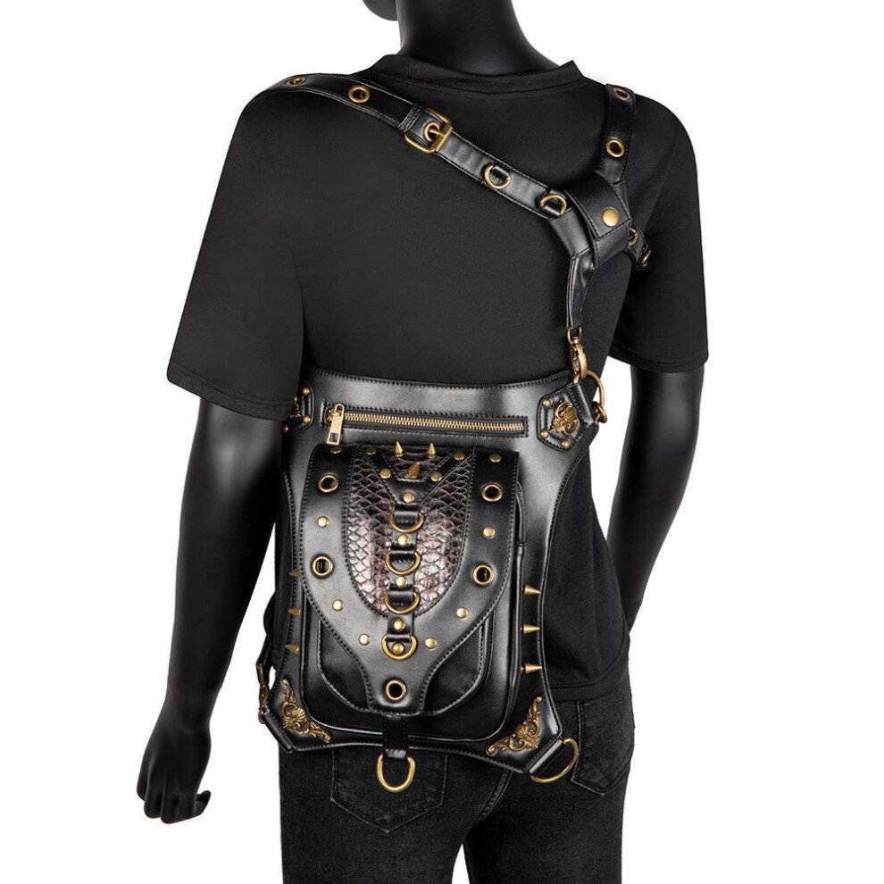 (HG137) Steampunk Chain Crossbody Bag - Vintage Motorcycle Inspired Waist Purse for Women