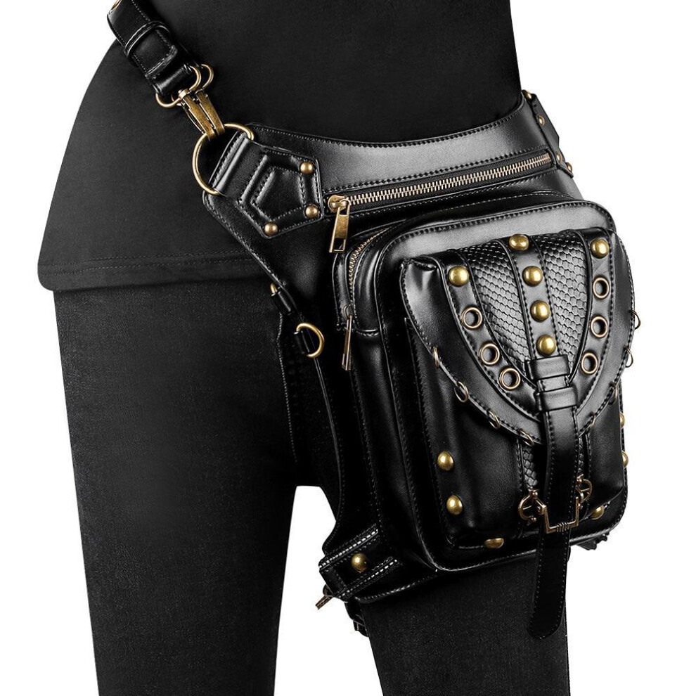 (HG135) Steampunk Chain Crossbody Bag - Vintage Motorcycle Inspired Waist Purse for Women