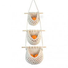 (White) Hanging Fruit Basket with 3 Tier Multi-Purpose Veggie Finishing Bag for Home Use