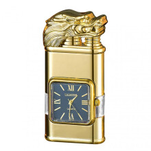 (Golden Dragon) Personalized Embossed Lighter with Watch Lightweight Portable Lighter Gift for Anniversary