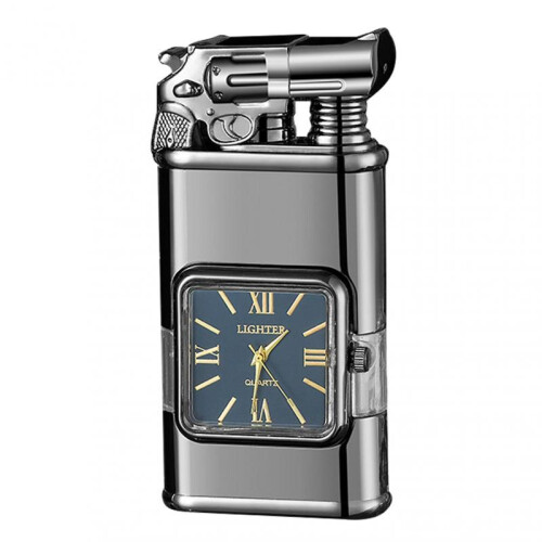 (Black Gun) Personalized Embossed Lighter with Watch Lightweight Portable Lighter Gift for Anniversary