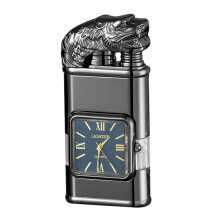 (Black Tiger) Personalized Embossed Lighter with Watch Lightweight Portable Lighter Gift for Anniversary