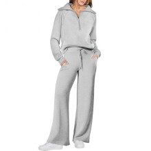 (S, Light Gray) Women's Half Zip Sweatshirt Wide Leg Sweatpant Set Comfortable Stylish Leisure Suit Birthday Christmas Gift