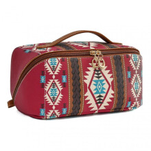 (Red) Multi-compartment Toiletry Cosmetics Bag Large Capacity Stylish Portable Makeup Storage Pouch for Business Travel Trips