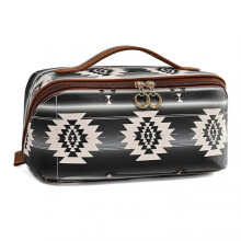 (Black) Multi-compartment Toiletry Cosmetics Bag Large Capacity Stylish Portable Makeup Storage Pouch for Business Travel Trips
