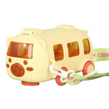 (Yellow) Cute Bus Water Bottle for Kids, 500ml, BPA-Free, Spill-Free Straw, Ideal for School & Outdoor Activities