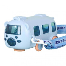 (Blue) Cute Bus Water Bottle for Kids, 500ml, BPA-Free, Spill-Free Straw, Ideal for School & Outdoor Activities