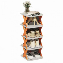 (Five Layers) Plastic Shoe Rack Stackable DIY Free Combination Tiered Shoe Organiser for Entrance Hallway