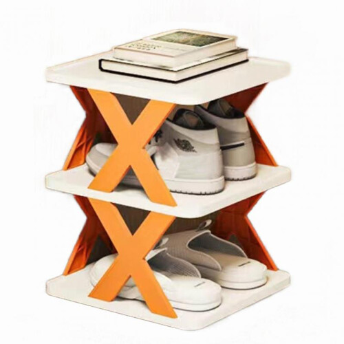(Three Layers) Plastic Shoe Rack Stackable DIY Free Combination Tiered Shoe Organiser for Entrance Hallway