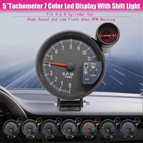 high quality  5 Tachometer Gauge Black 7 Colors Backlight with Shift Light Peak