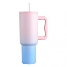 (Gradational Color) Solid-Color Stainless Steel Cup with Straw Portable Large Capacity Drinking Mug for Fitness Workout