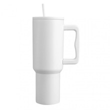 (White) Solid-Color Stainless Steel Cup with Straw Portable Large Capacity Drinking Mug for Fitness Workout