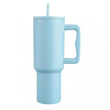 (Light Blue) Solid-Color Stainless Steel Cup with Straw Portable Large Capacity Drinking Mug for Fitness Workout