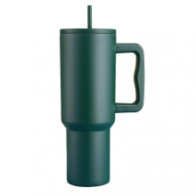 (Atrovirens) Solid-Color Stainless Steel Cup with Straw Portable Large Capacity Drinking Mug for Fitness Workout