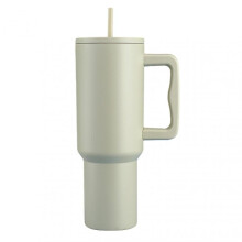 (Apricot) Solid-Color Stainless Steel Cup with Straw Portable Large Capacity Drinking Mug for Fitness Workout