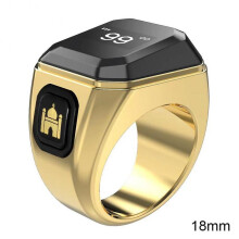 (18mm, Glod) Prayer Reminder Rings with Charging Case Portable Lightweight Azan Alarm Clock Birthday Gifts