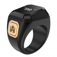 (20mm, Black) Prayer Reminder Rings with Charging Case Portable Lightweight Azan Alarm Clock Birthday Gifts