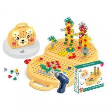 (Yellow) Kids Puzzle Toy with Plastic Electric Drill Durable Building Blocks Toys Kids Party Favor Toy