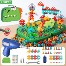 (Dinosaurs) Kids Puzzle Toy with Plastic Electric Drill Durable Building Blocks Toys Kids Party Favor Toy