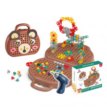 (Brown) Kids Puzzle Toy with Plastic Electric Drill Durable Building Blocks Toys Kids Party Favor Toy
