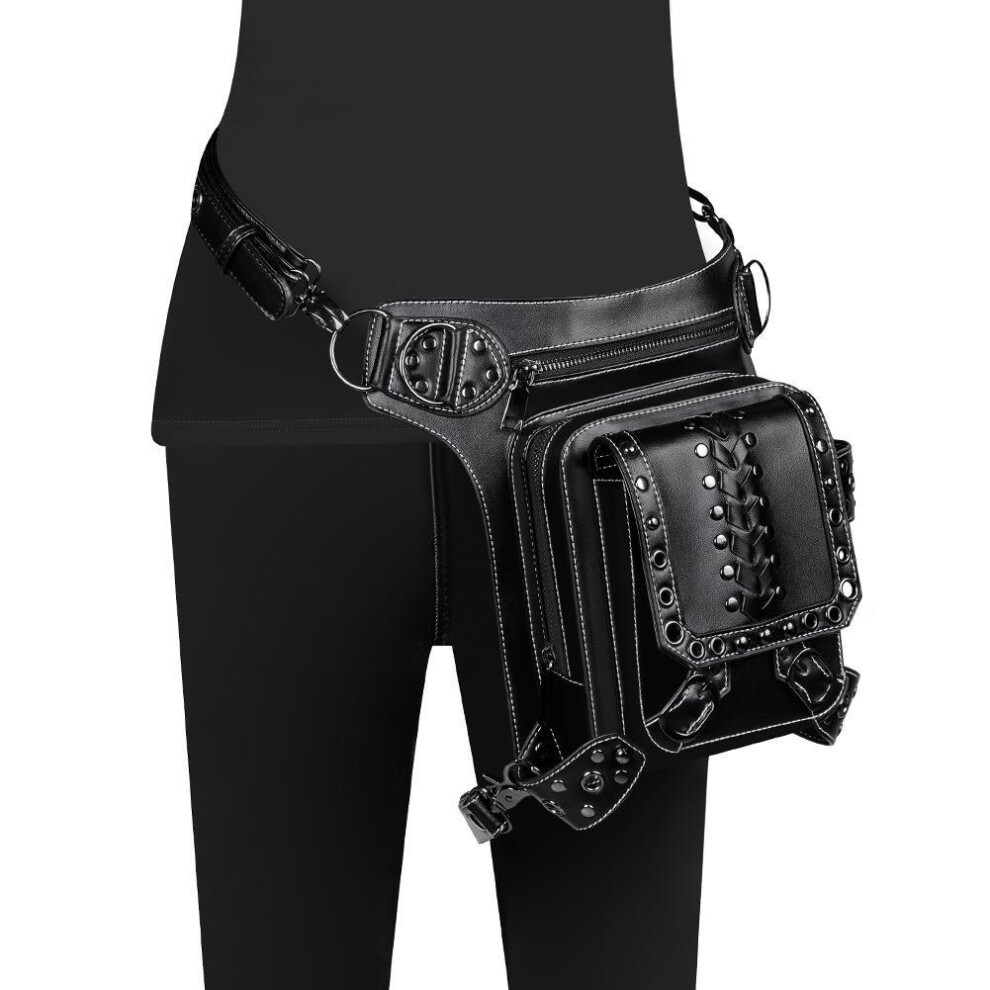 Punk Tactical Waist Pack - PU Leather Crossbody Bag for Cycling/Motorcycle