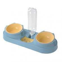 (Ordinary Paragraph, Blue) Pet Double Bowl Feeder Automatic Water Dispenser Anti-Overturning Pet Cat Feeding Bowl
