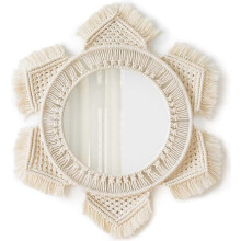 (As show, One size) Hanging Wall Mirror with Boho Fringe Round Decorative Mirror