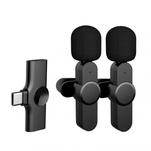 (2in1 Type c) Type C/Lighting Small Wireless Microphone with Clip Wide Compatible Plug-Play Mic for Phone Tablets Laptops