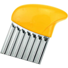 (As show, One size) Potato Chipper Stainless Steel Wavy Blade Chips Cutter Crinkle Slicer Vegetable Chopper (Yellow)(1pcs)