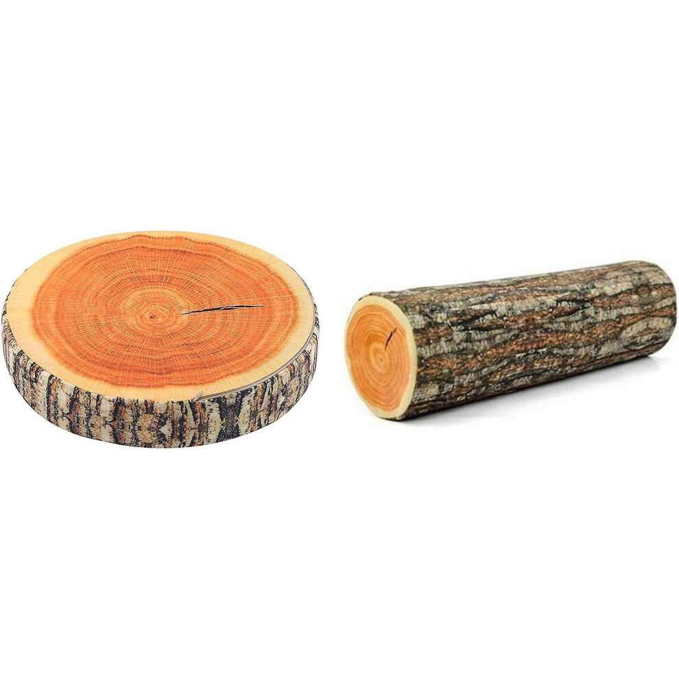 (As show, One size) 2pcs Creative Natural Woods Design Log Soft Chair Cushion Pillows Gift Home Sofa Bedroom Camping Car Decorative Gift Travlling