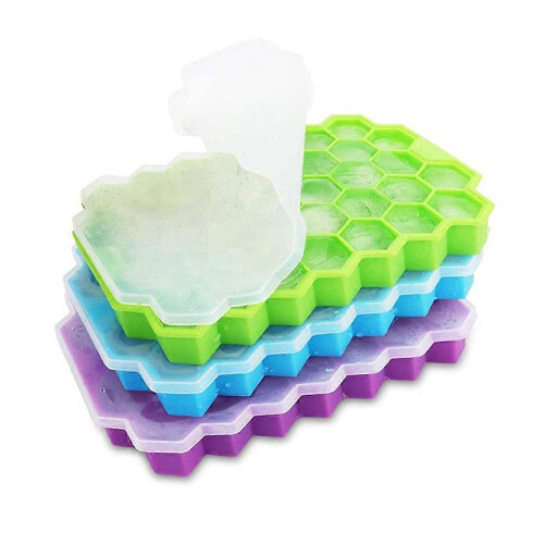 (As show, One size) Silicone ice cube mold 3-pack 37-compartment with lid ice cube tray BP