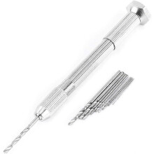 (As show, One size) Hand Twist Drill Set, Pin Vise Hand Drill, Copper Alloy Hand Twist Drill with 10 HHS Drill Bits for Precision Drilling Tool Making11pcs)
