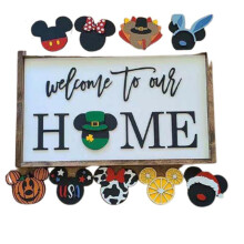 (C) Welcome Door Sign Interchangeable Seasonal Home Sign Rustic Farmhouse Decor Front Door Decor For