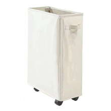 (Small Size, Rice White) Rectangle Fabric Laundry Basket with Roller Household Dirty Clothes Basket for Laundry Room