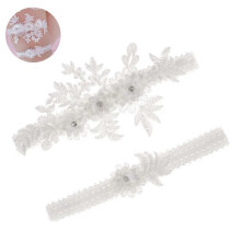 (As show, One size) 2 pcs Wedding Garters Set Lace Bridal Garter Stretchy Floral Garter