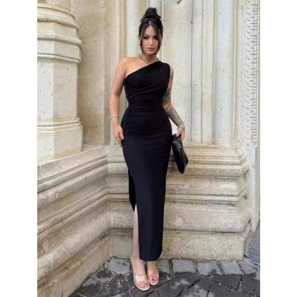 (Black, S) Summer Black New Dress Women Fashion Sexy Split Sleeveless Backless Slim Maxi Dress Female Casual Club Elegant Lady Party Dress